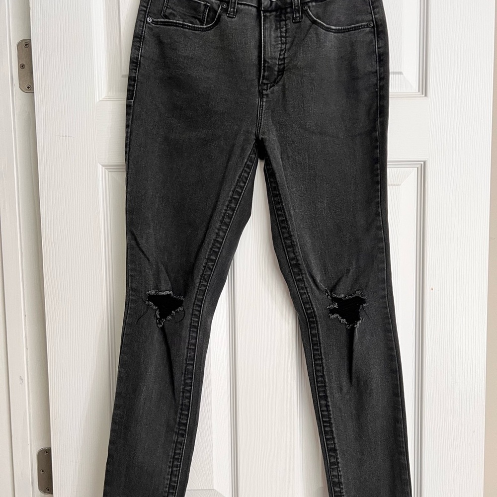 Charcoal Skinny Jeans with Knee Distressing